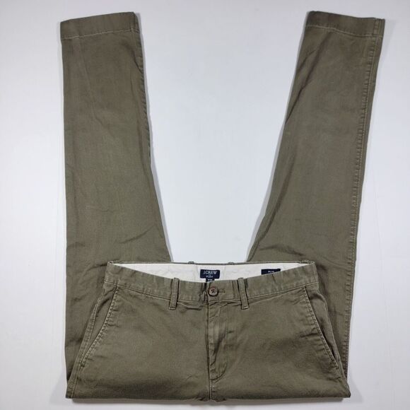 J.Crew FLEX Men's Chino‎ Pants Flat Front Green Cotton Blend Stretch SLIM 29x31 - Picture 1 of 11